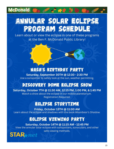 2023 McDonald Library Solar Eclipse Programs